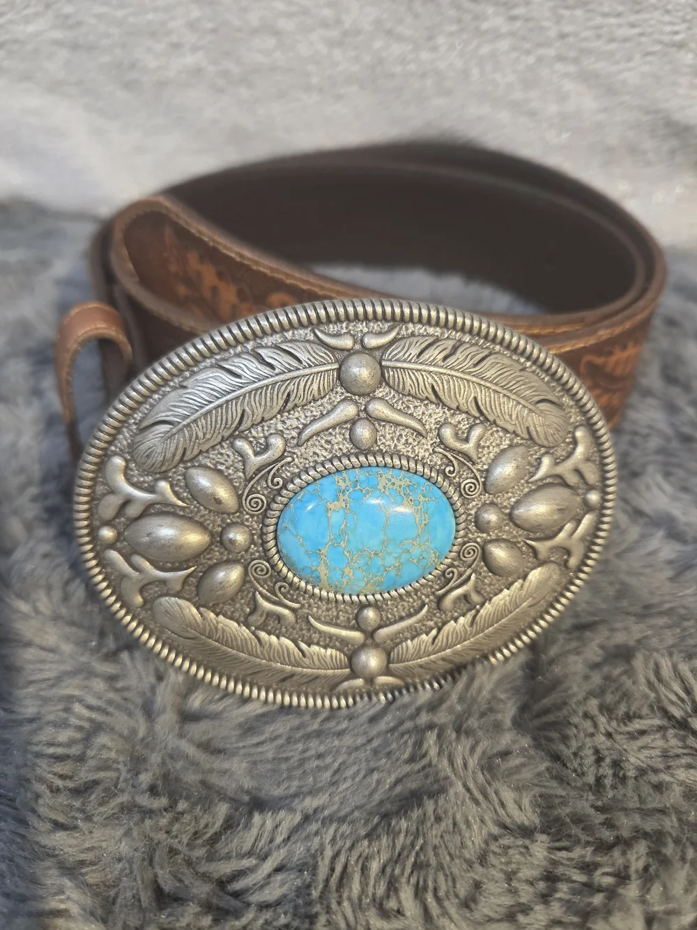 Idyllwind Brown Leather Belt with Turquoise Stone Silver-Tone Buckle